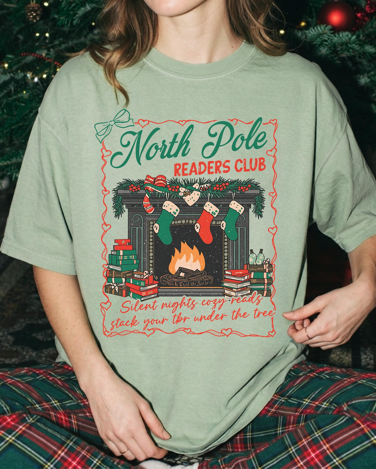 North Pole Comfort Colors® T-Shirt, Coquette Bow Readers Xmas Tee, Bookish Holiday Gift