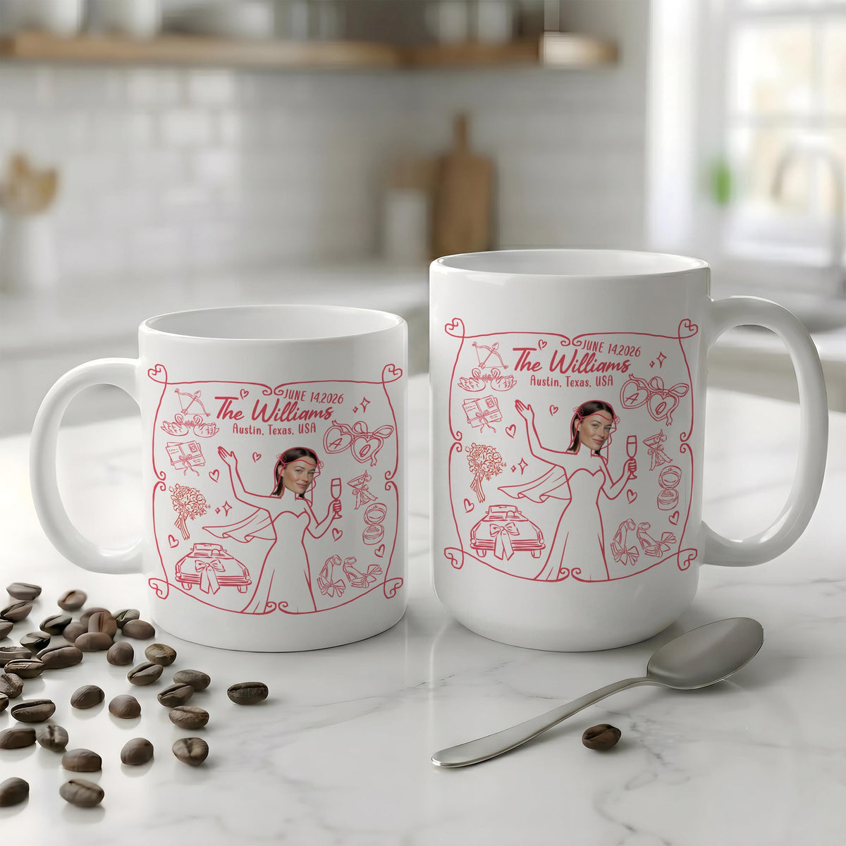 Custom Bride Line Art Mug, Personalized Bachelorette Ceramic Cup