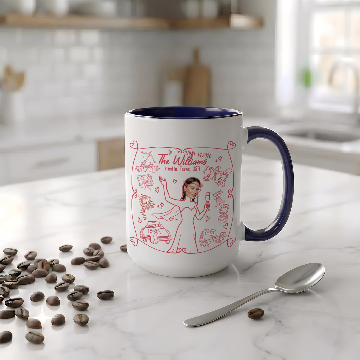 Custom Bride Line Art Mug, Personalized Bachelorette Ceramic Cup