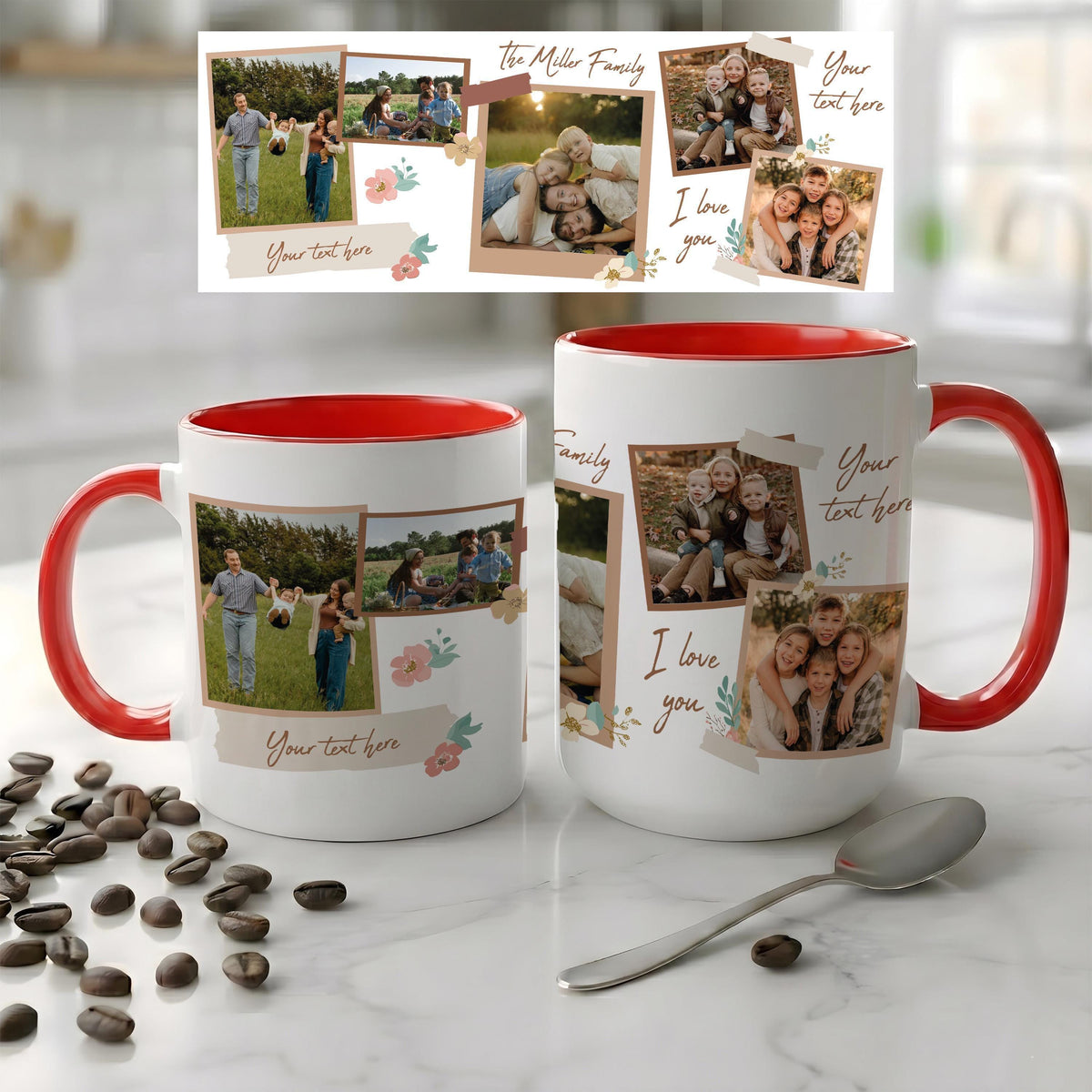 Custom Family Photo Collage Ceramic Mug, Scrapbook Style Picture Cup, Personalized Gift
