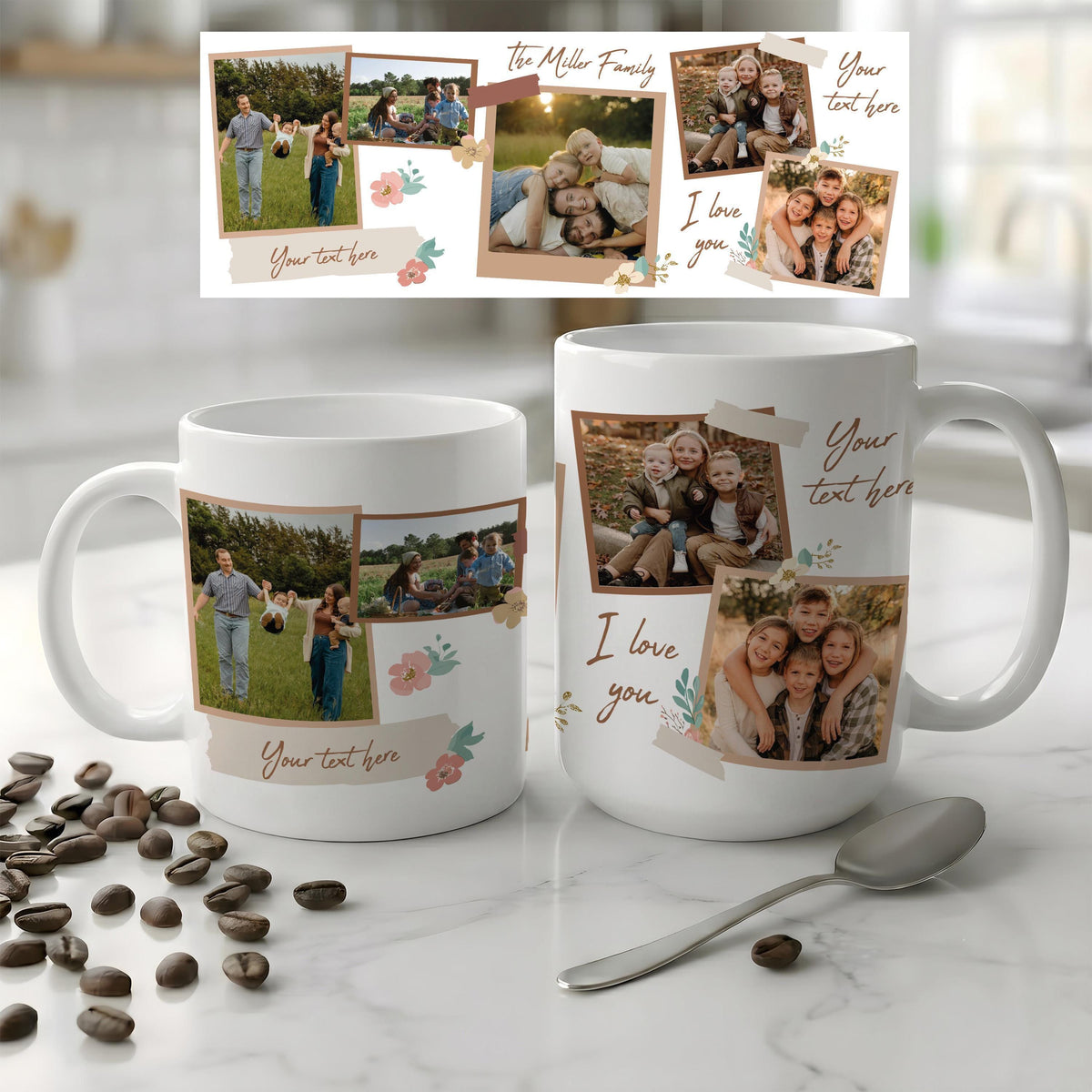 Custom Family Photo Collage Ceramic Mug, Scrapbook Style Picture Cup, Personalized Gift