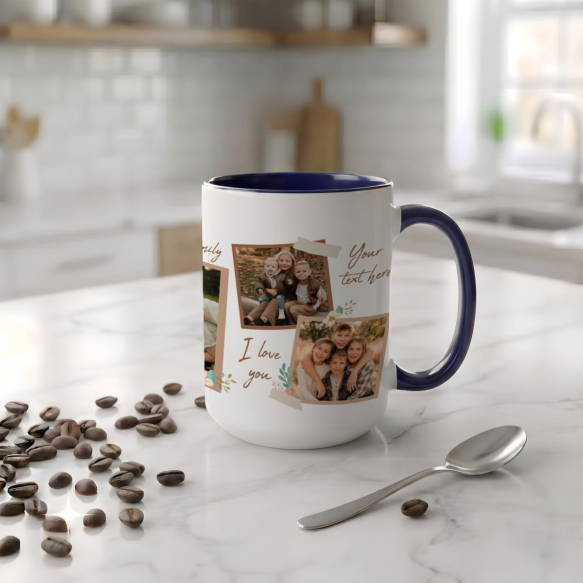 Custom Family Photo Collage Ceramic Mug, Scrapbook Style Picture Cup, Personalized Gift