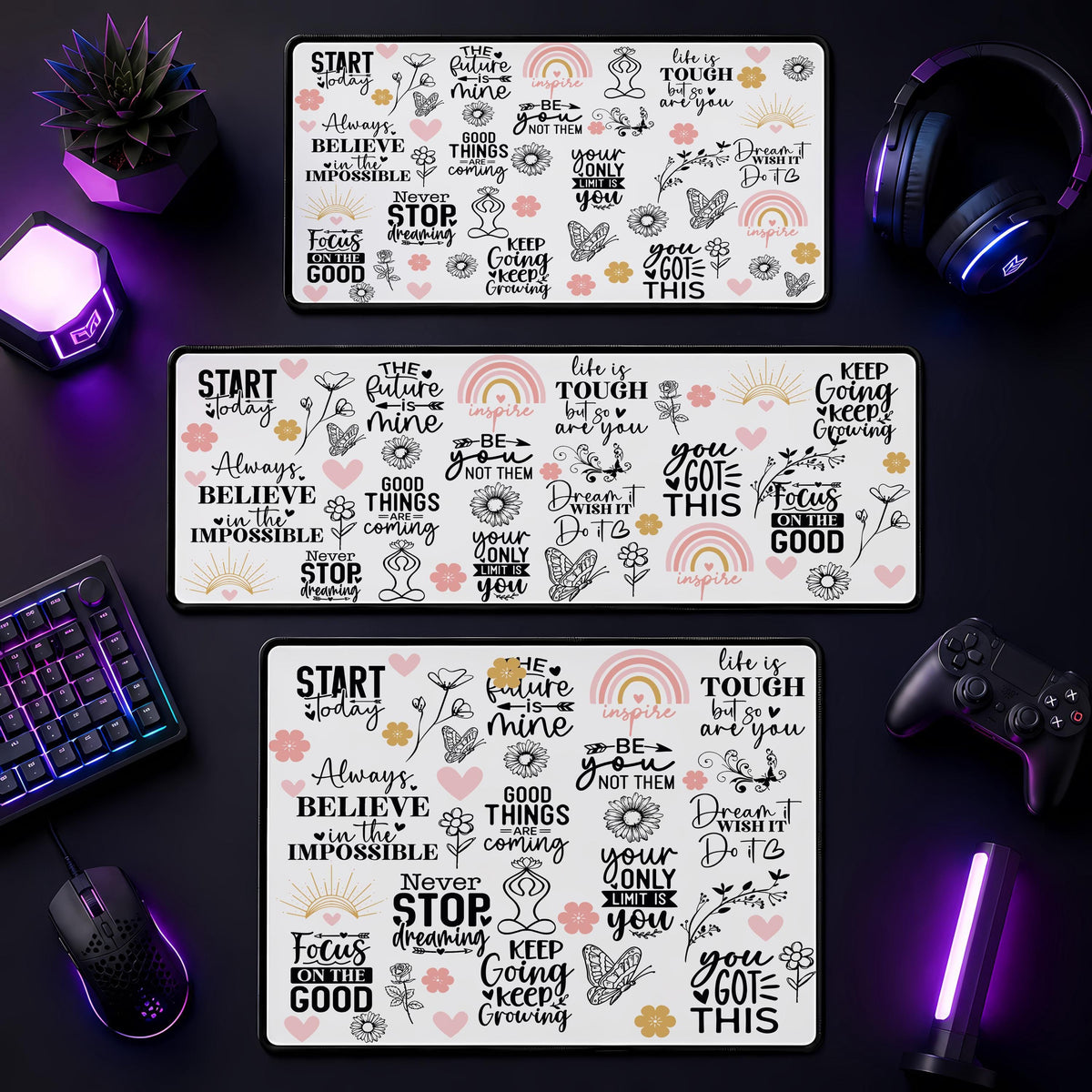Inspirational Desk Mat, Motivational Floral Mouse Pad, Positive Affirmation Workspace Decor