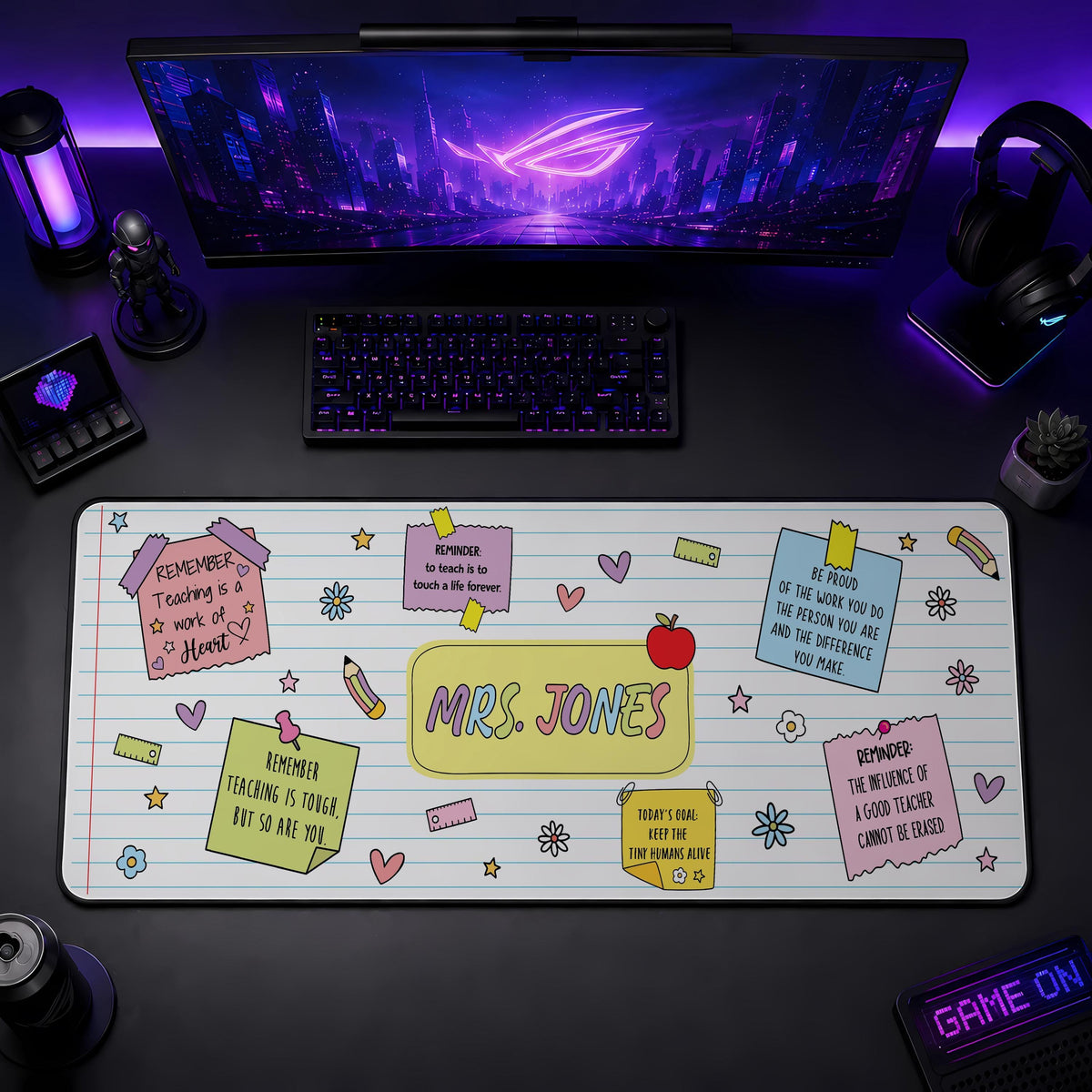 Personalized Teacher Desk Mat, Custom Name Daily Affirmations Mouse Pad, Back To School Gift