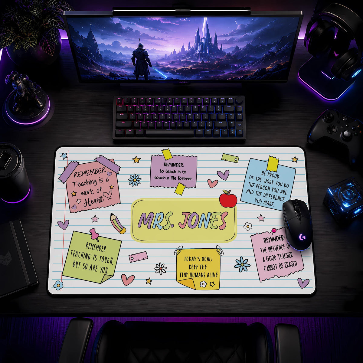 Personalized Teacher Desk Mat, Custom Name Daily Affirmations Mouse Pad, Back To School Gift
