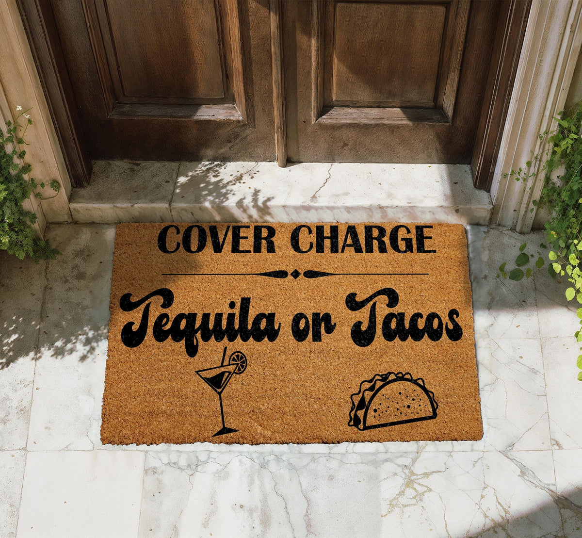 Cover Charge Tacos Tequila Doormat, Fiesta Welcome Mat, Mexican Entrance Decor