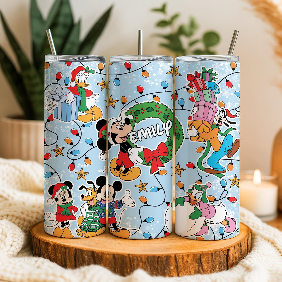 Personalized Cartoon Friends Christmas Kids Tumbler with Straw