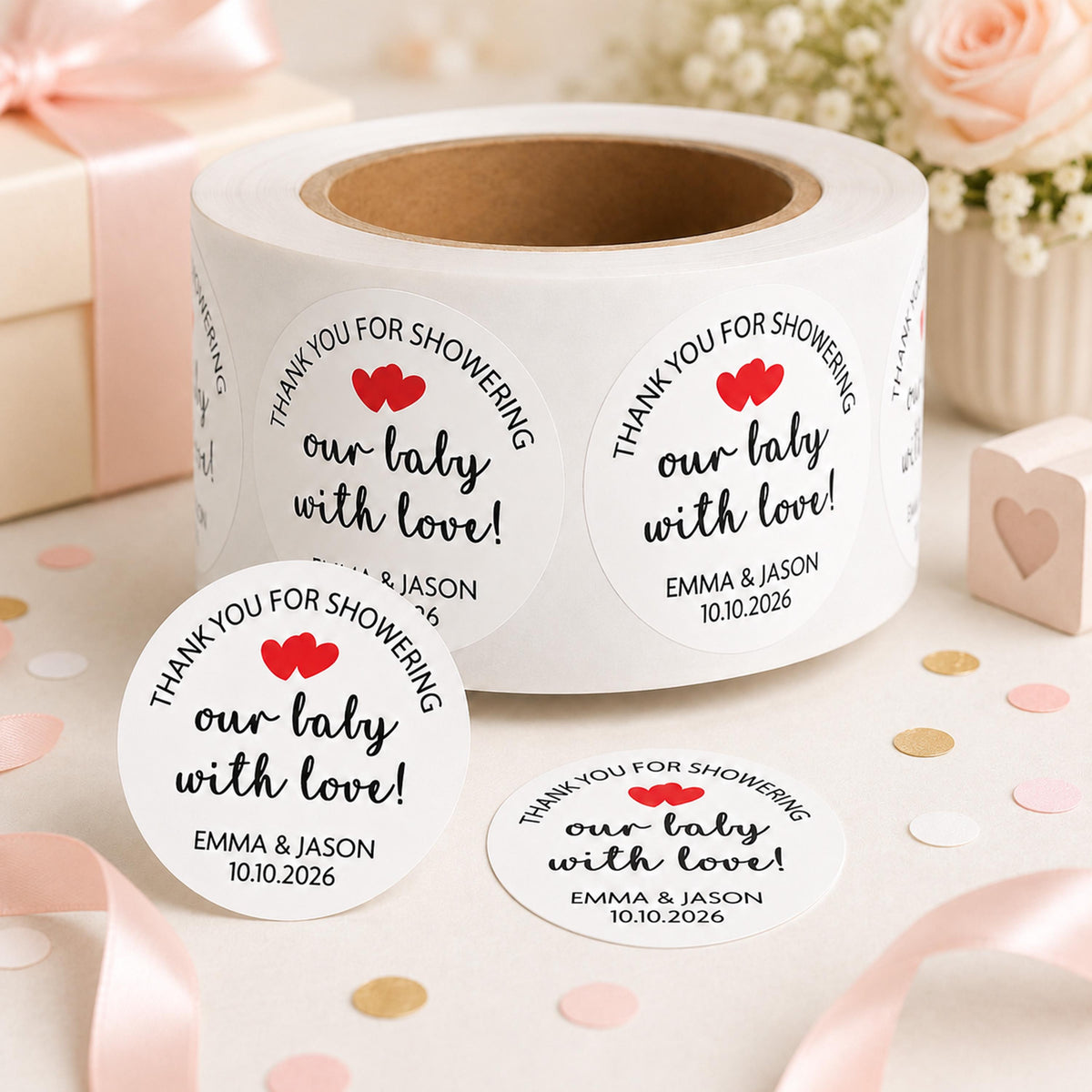 Personalized Baby Shower Favor Stickers, Custom Thank You Labels, Floral Design