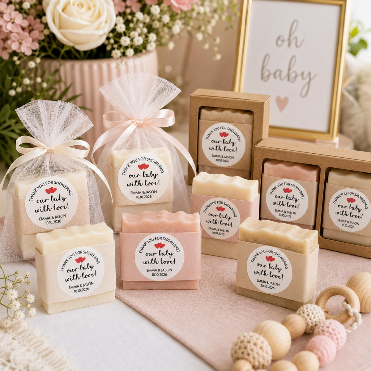 Personalized Baby Shower Favor Stickers, Custom Thank You Labels, Floral Design
