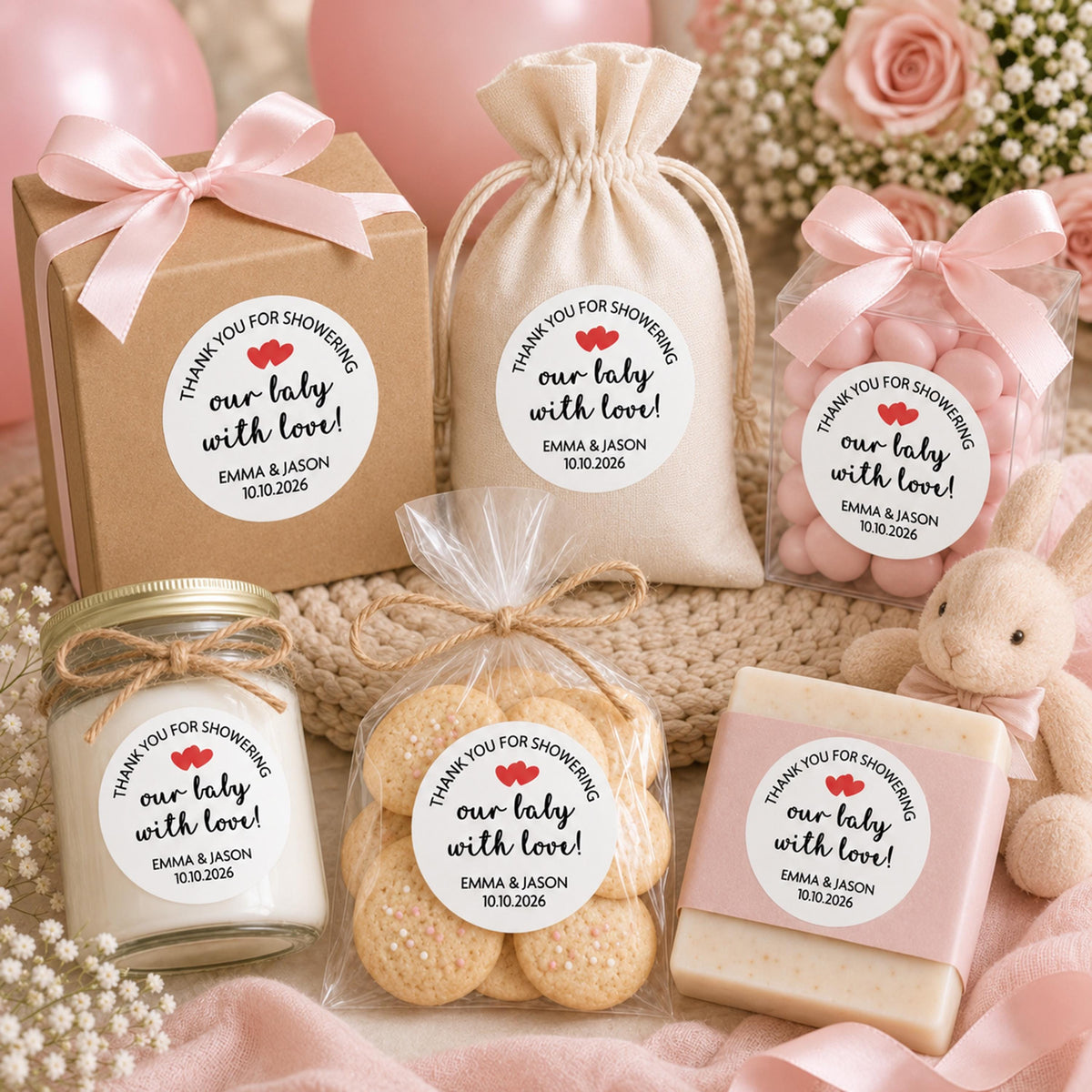 Personalized Baby Shower Favor Stickers, Custom Thank You Labels, Floral Design