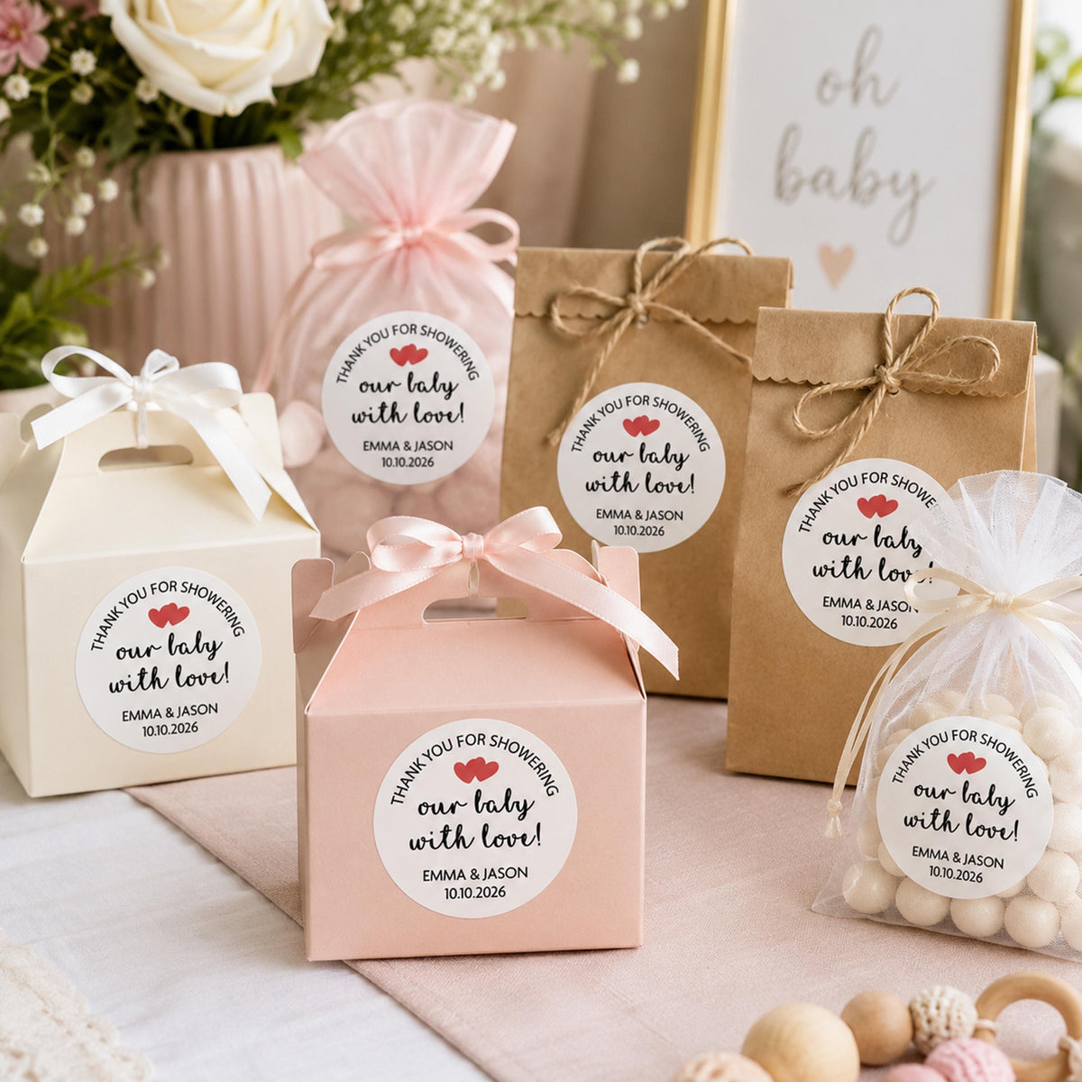 Personalized Baby Shower Favor Stickers, Custom Thank You Labels, Floral Design
