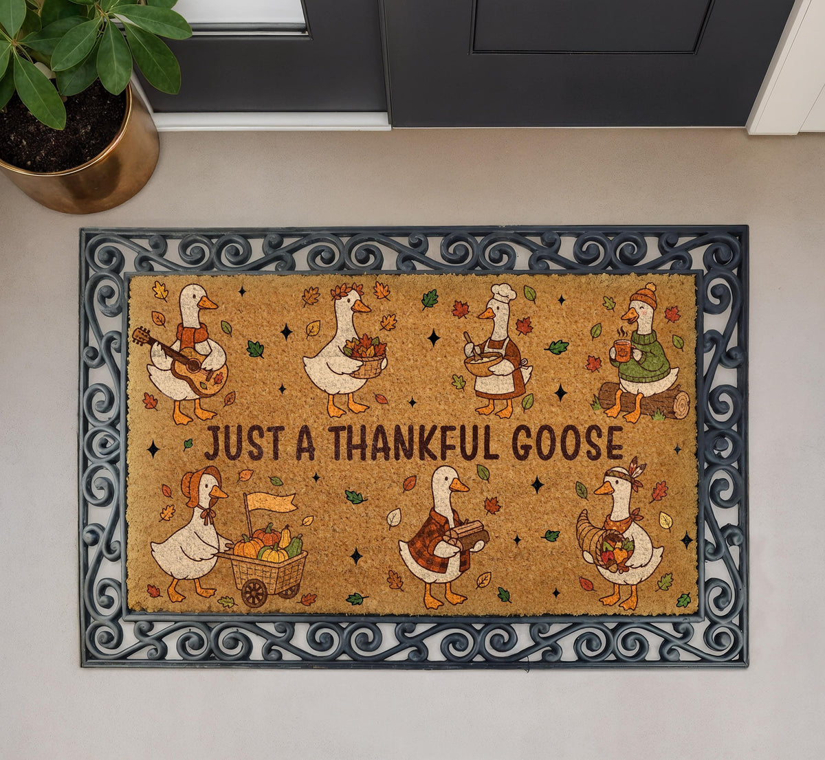 Just A Thankful Goose Doormat, Funny Thanksgiving Welcome Mat, Cute Autumn Friendsgiving Gift