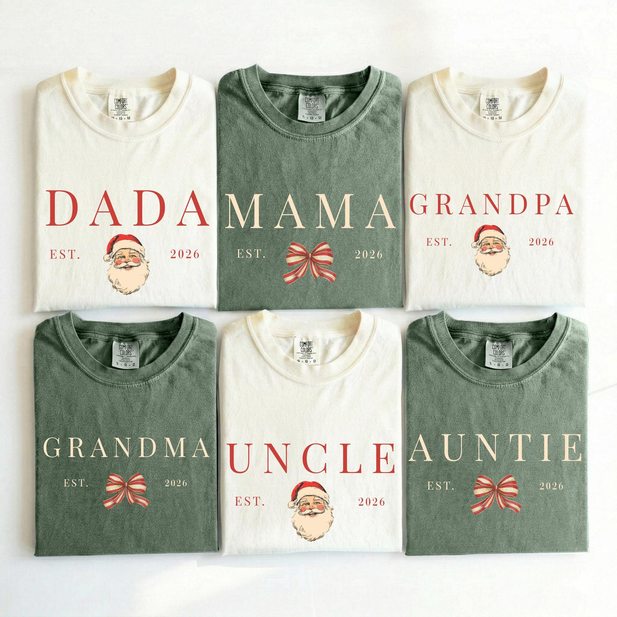 Christmas Family Matching Comfort Colors® Shirt, Santa Dada Shirt, Coquette Bow Xmas Tshirt, Family Holiday Gift