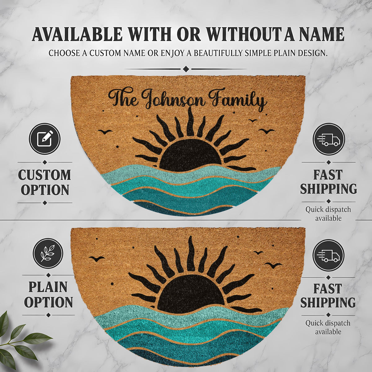Custom Ocean Waves And Sun Doormat, Coastal Welcome Mat, Summer Sunset Housewarming Gift