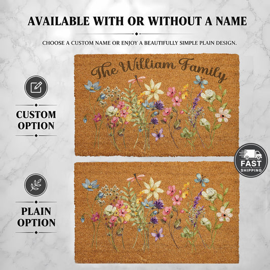 Custom Spring Flowers Doormat, Floral Front Porch Welcome Mat