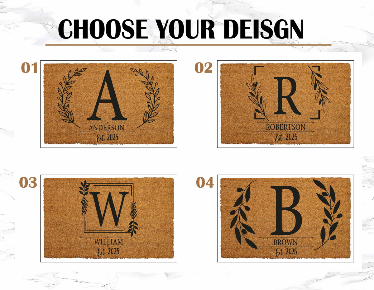 Custom Family Name & Est Year Doormat, Personalized Momogram Welcome Mat