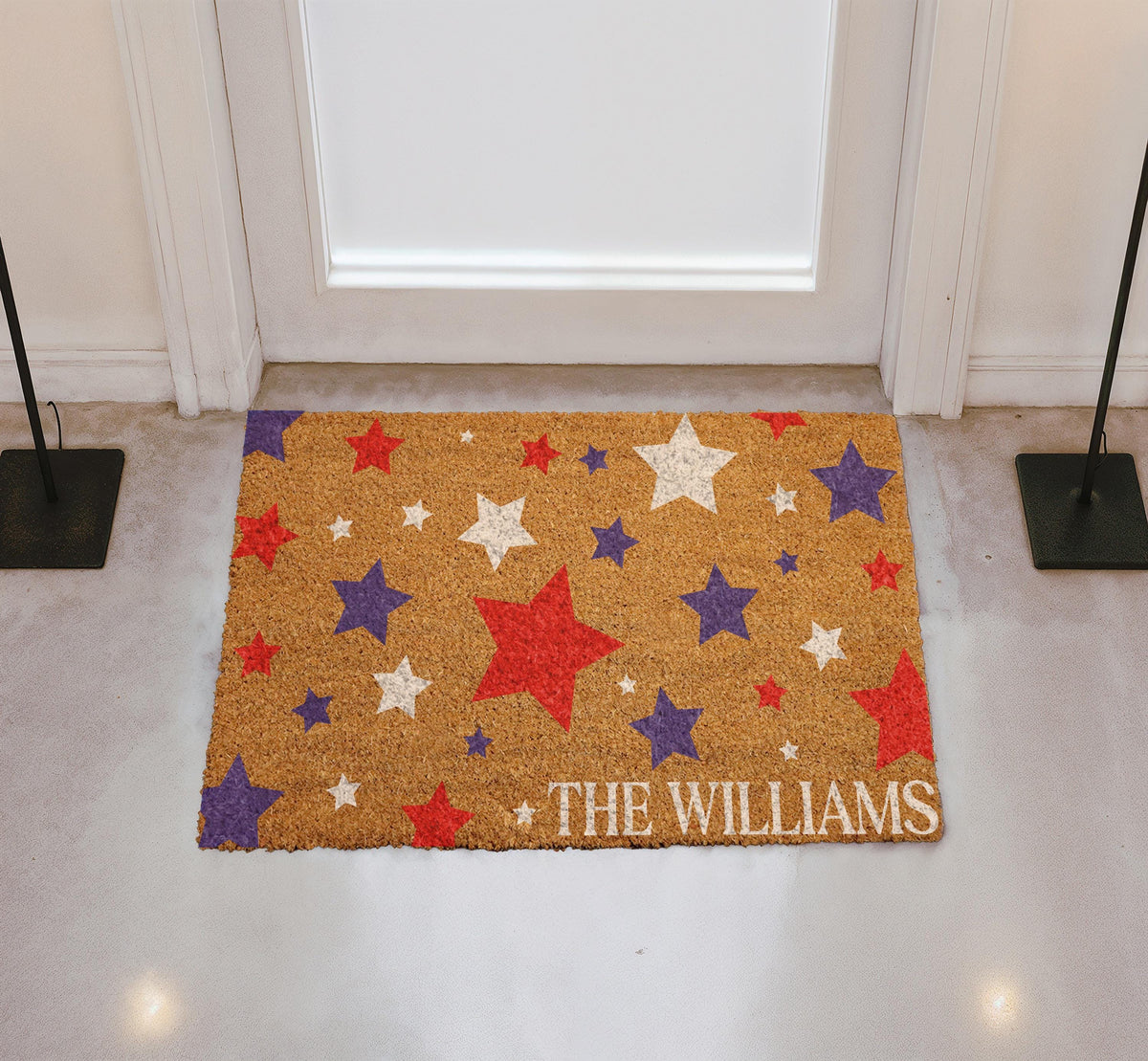 Custom Red White & Blue Star Doormat, Patriotic Welcome Mat, 4th of July Decor