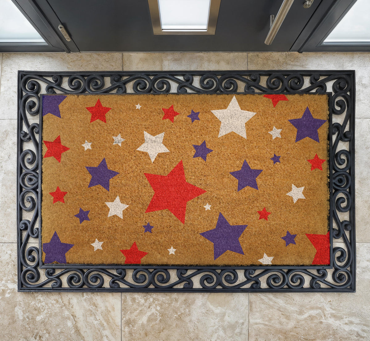 Custom Red White & Blue Star Doormat, Patriotic Welcome Mat, 4th of July Decor