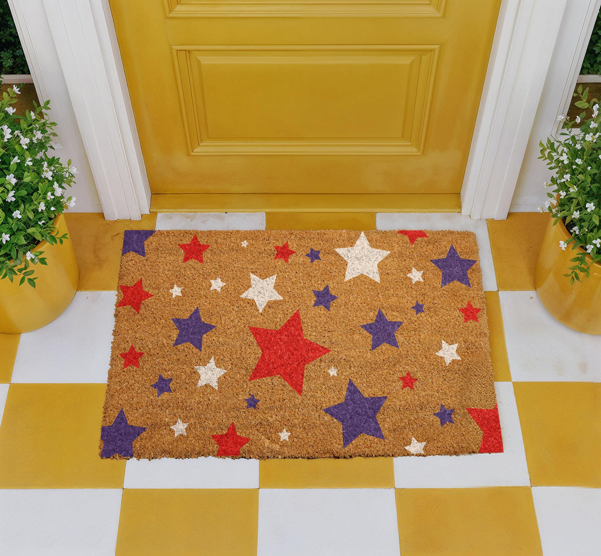 Custom Red White & Blue Star Doormat, Patriotic Welcome Mat, 4th of July Decor