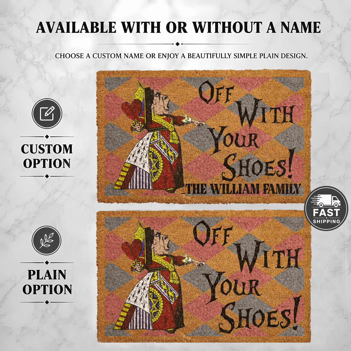 Off With Your Shoes Doormat, Funny Alice in Wonderland Welcome Mat