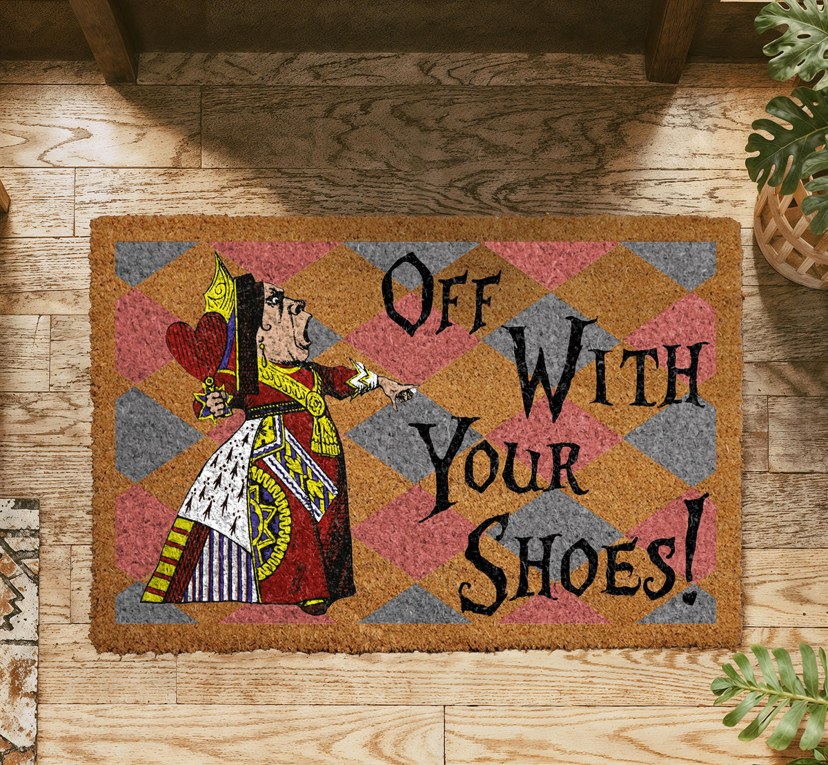 Off With Your Shoes Doormat, Funny Alice in Wonderland Welcome Mat