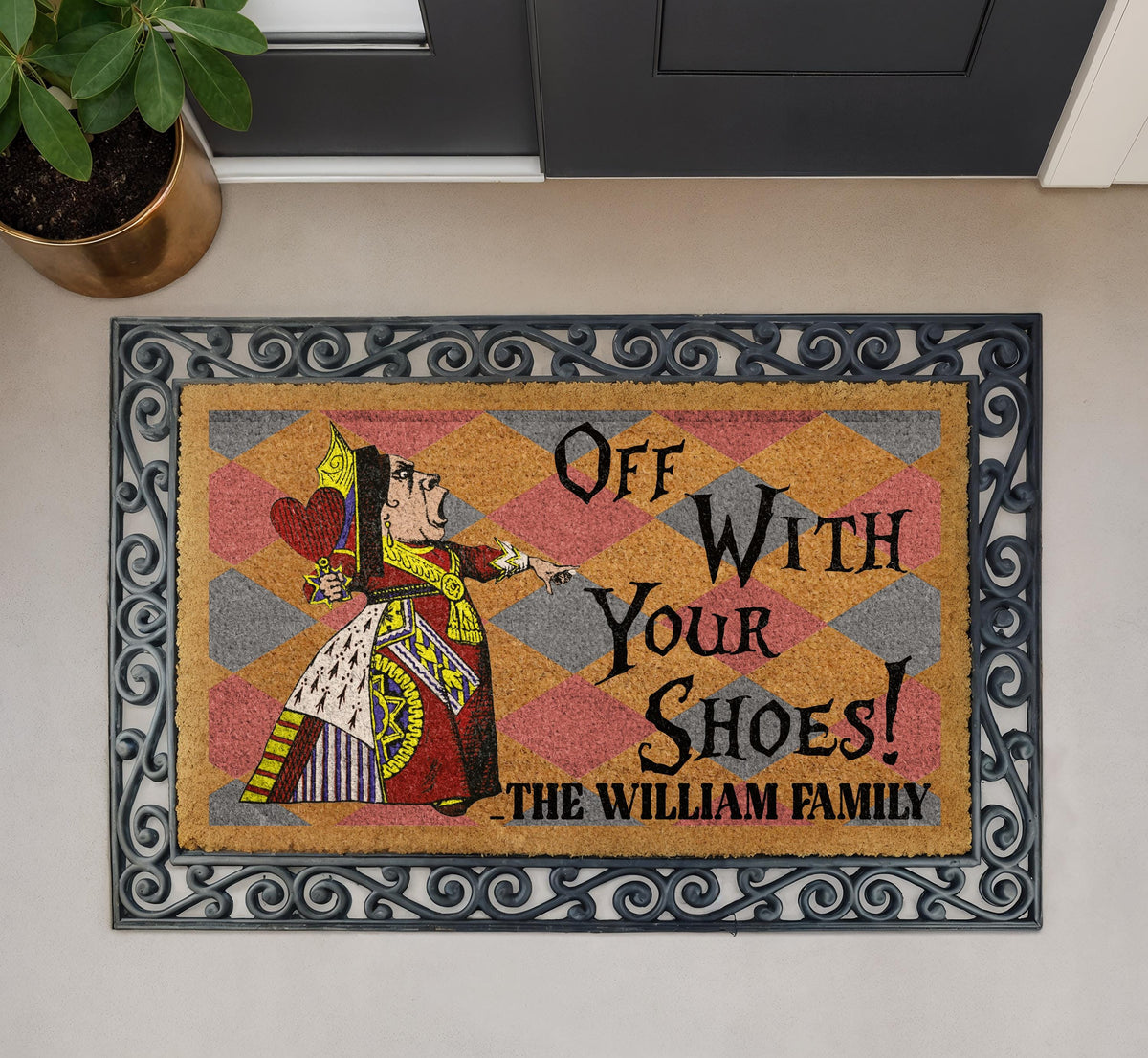 Off With Your Shoes Doormat, Funny Alice in Wonderland Welcome Mat