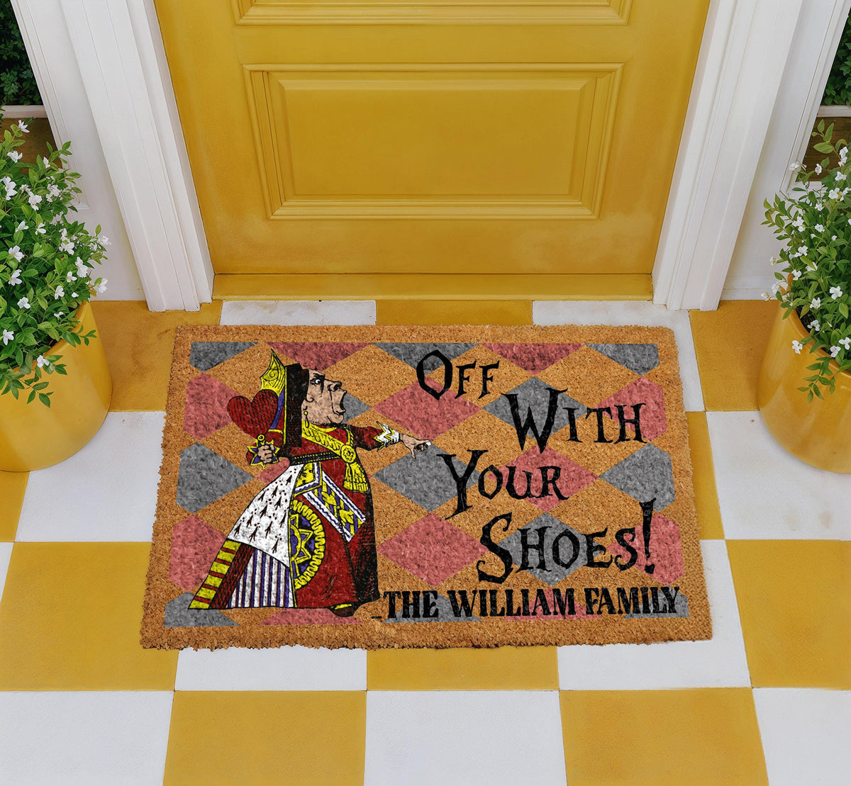 Off With Your Shoes Doormat, Funny Alice in Wonderland Welcome Mat