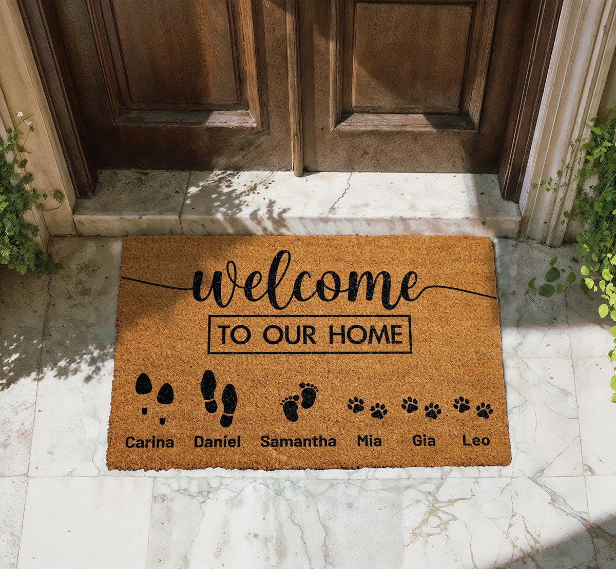 Personalized Welcome To Our Home Doormat, Family Members & Pets Names Door Mat