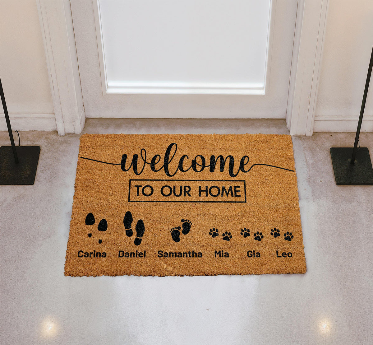 Personalized Welcome To Our Home Doormat, Family Members & Pets Names Door Mat
