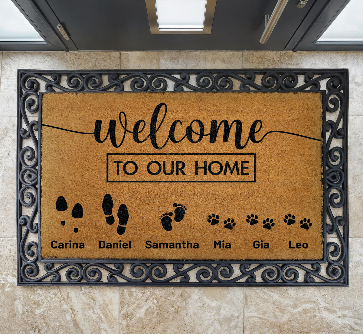 Personalized Welcome To Our Home Doormat, Family Members & Pets Names Door Mat