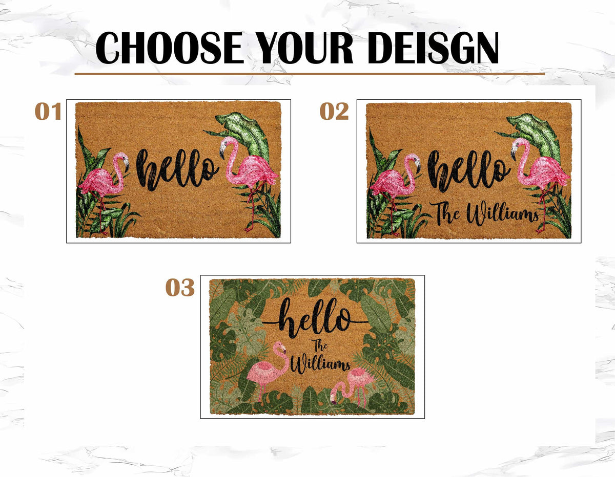 Pink Flamingo Doormat, Tropical Leaves Welcome Mat, Summer Housewarming Gift