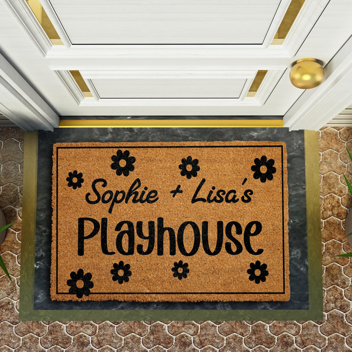 Personalized Daisy Flower Playhouse Doormat, Custom Kids Name Play Room Welcome Mat