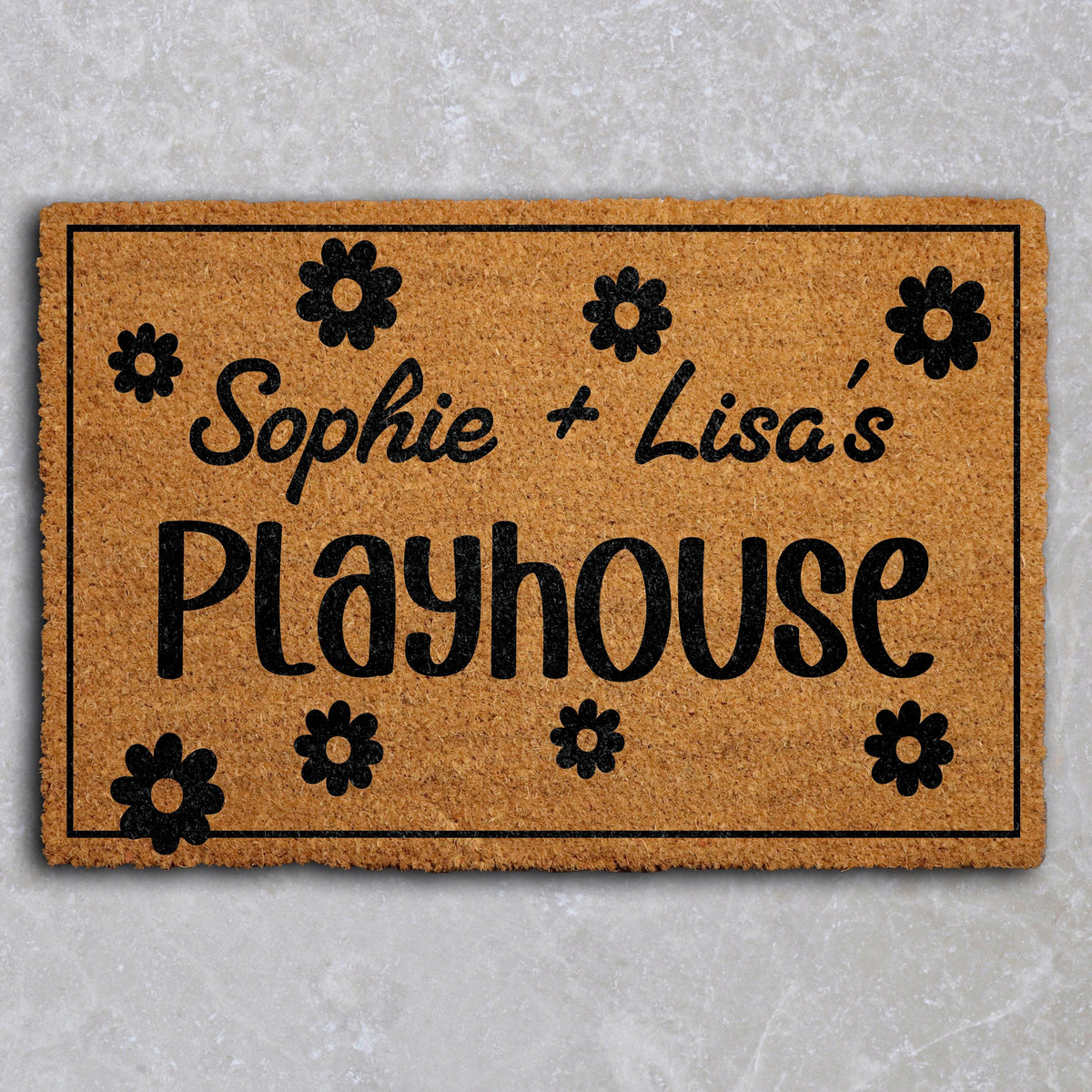 Personalized Daisy Flower Playhouse Doormat, Custom Kids Name Play Room Welcome Mat