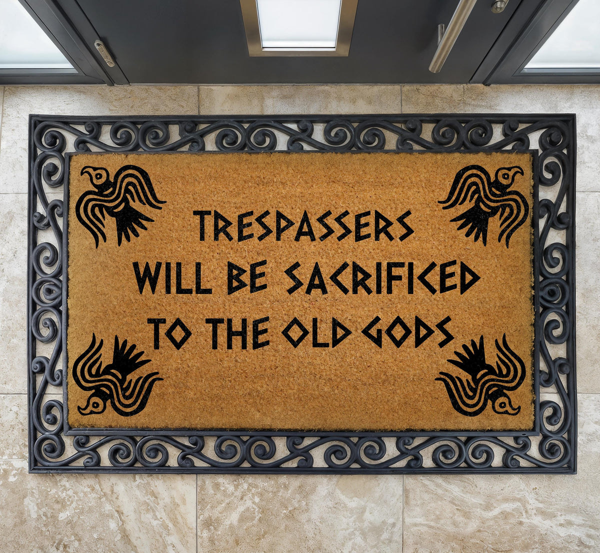 Trespassers Will Be Sacrificed To The Old Gods Doormat, Funny Myth Welcome Mat