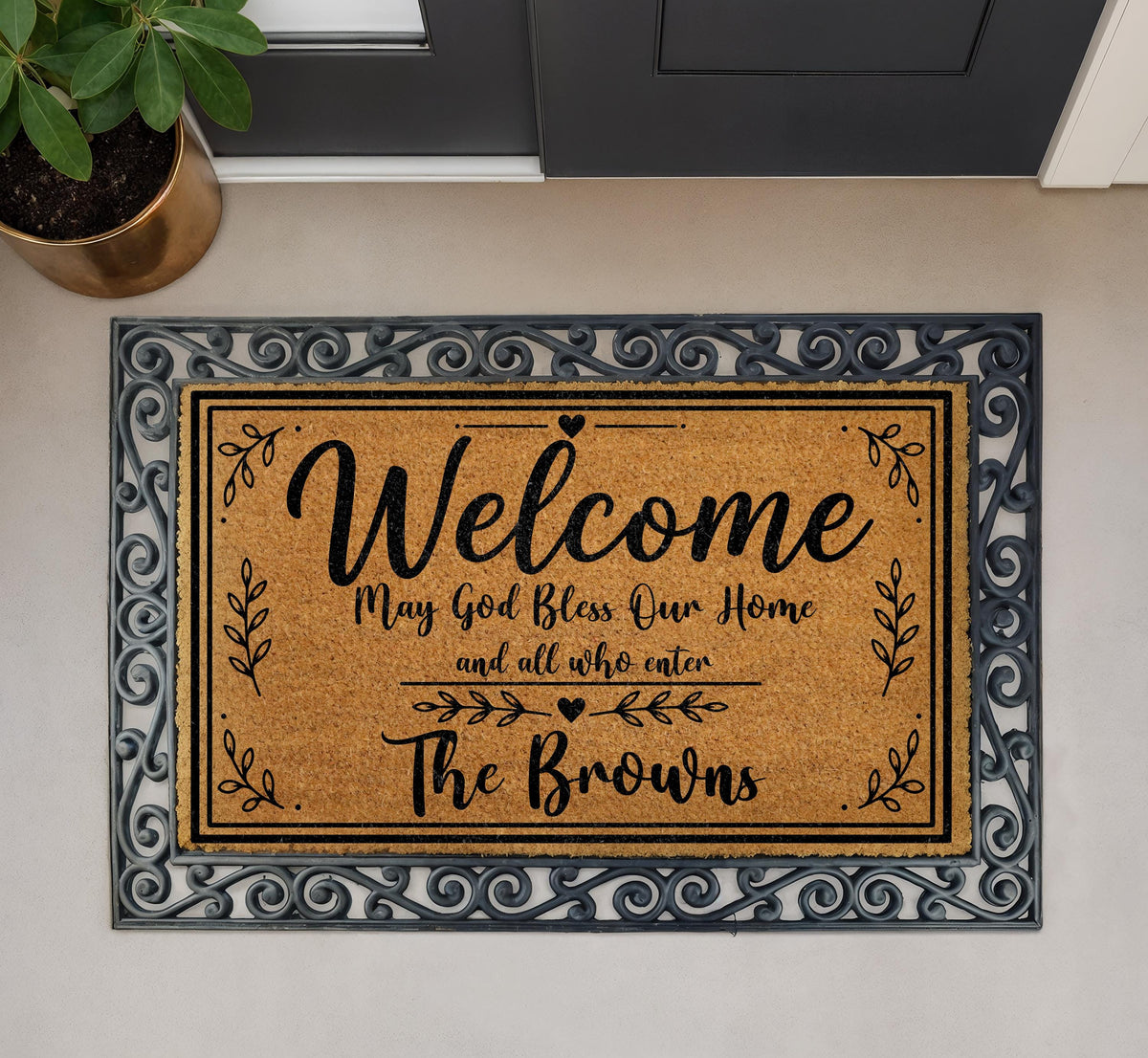Personalized May God Bless Our Home Welcome Doormat, Custom Family Name Coir Mat