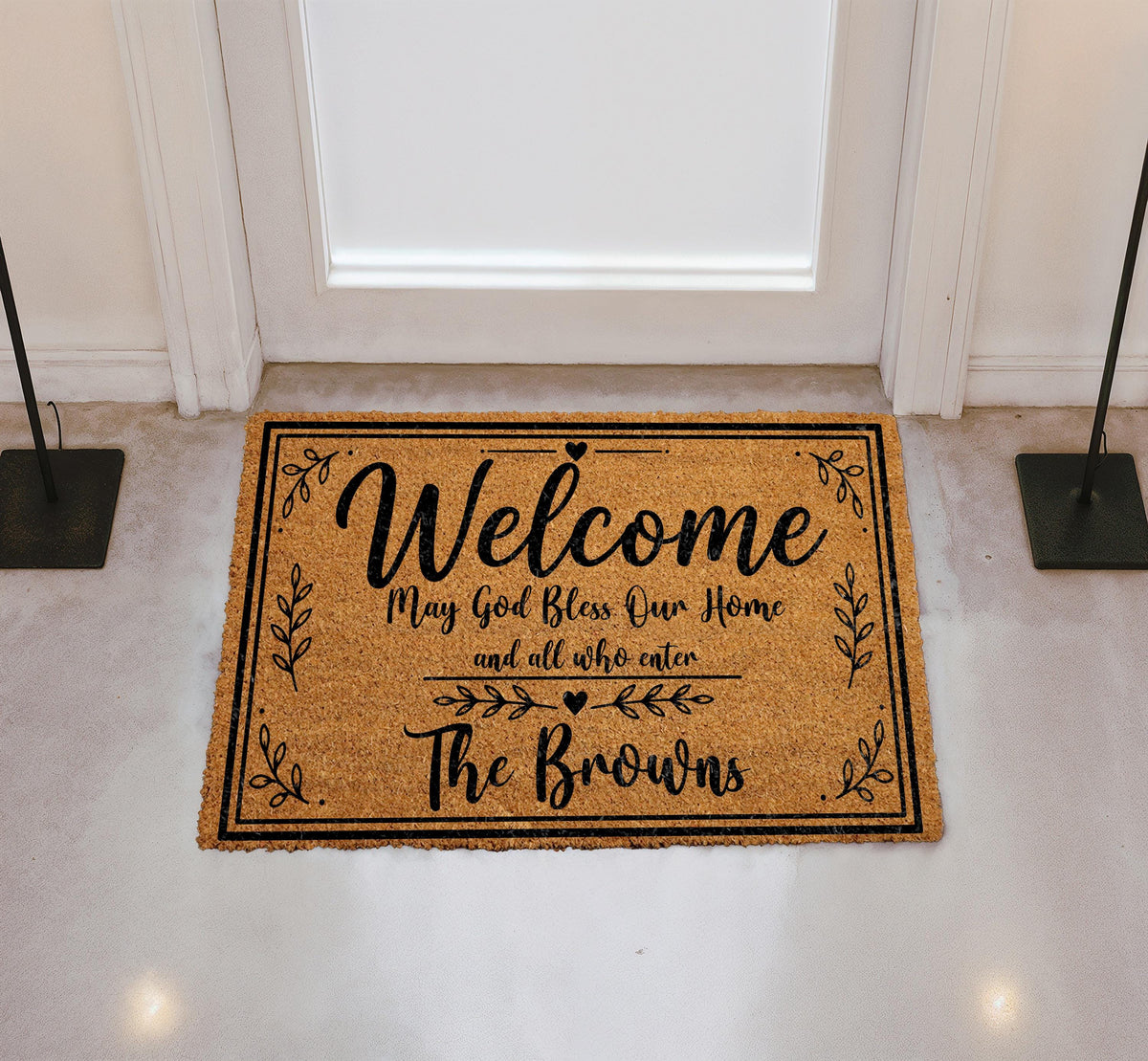 Personalized May God Bless Our Home Welcome Doormat, Custom Family Name Coir Mat