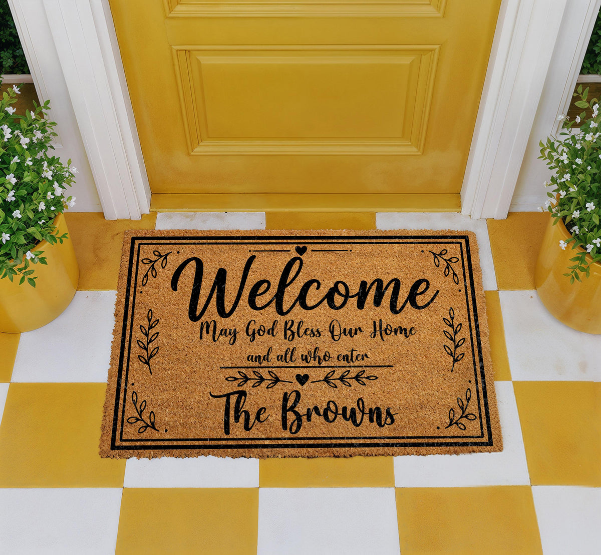 Personalized May God Bless Our Home Welcome Doormat, Custom Family Name Coir Mat