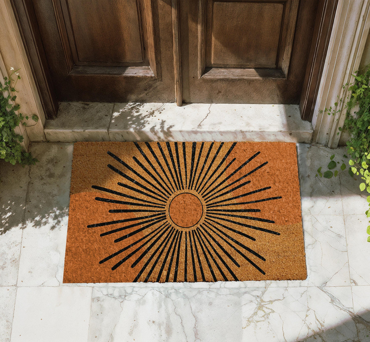 Custom Sunburst Doormat, Mid Century Welcome Mat, Modern Design Boho Entrance Rug