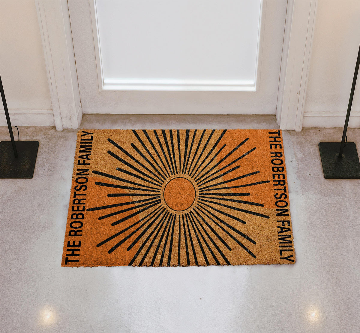 Custom Sunburst Doormat, Mid Century Welcome Mat, Modern Design Boho Entrance Rug