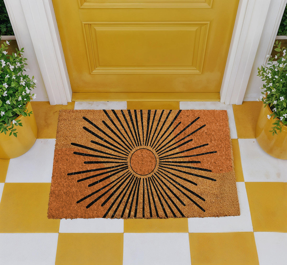 Custom Sunburst Doormat, Mid Century Welcome Mat, Modern Design Boho Entrance Rug