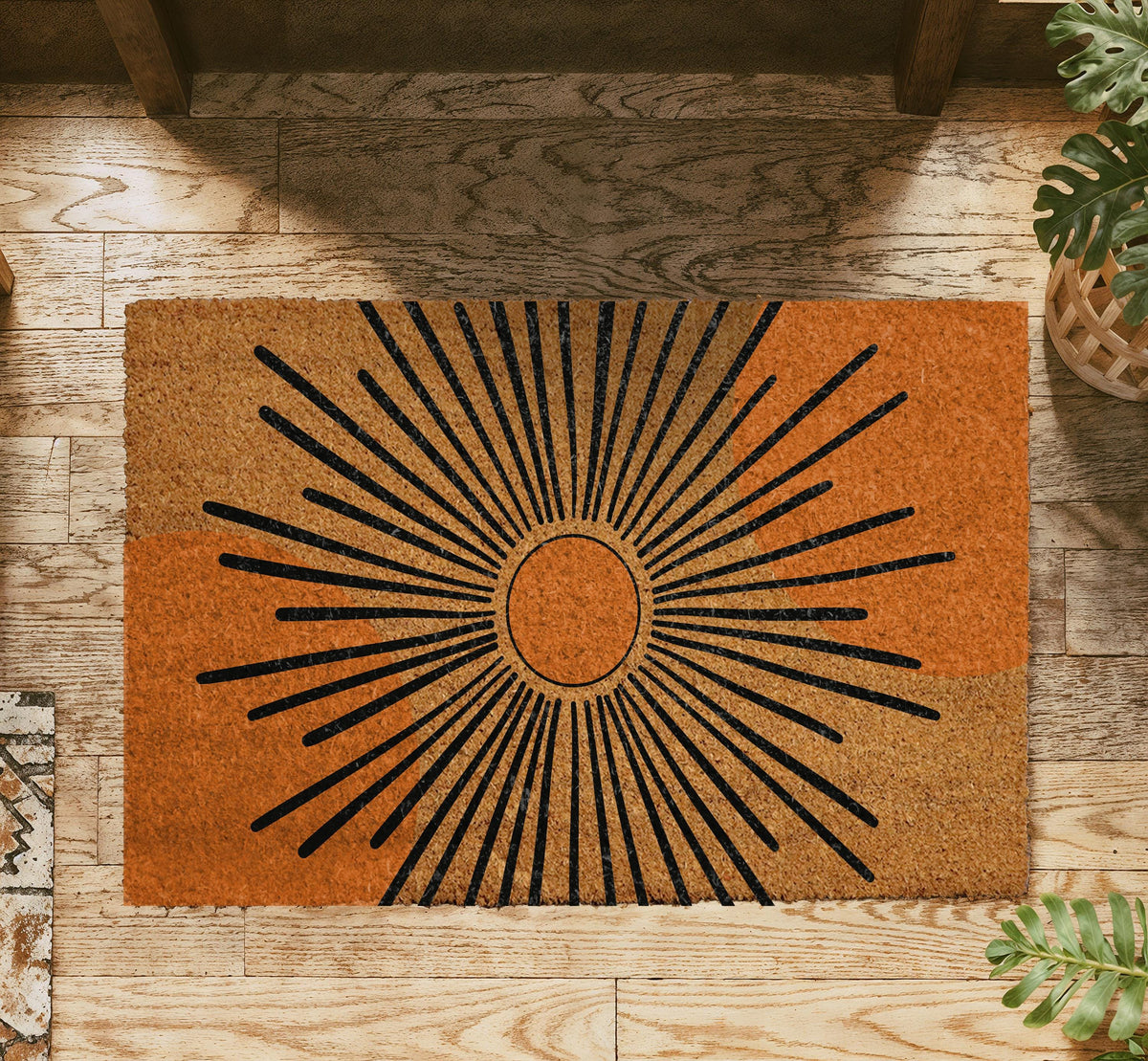 Custom Sunburst Doormat, Mid Century Welcome Mat, Modern Design Boho Entrance Rug