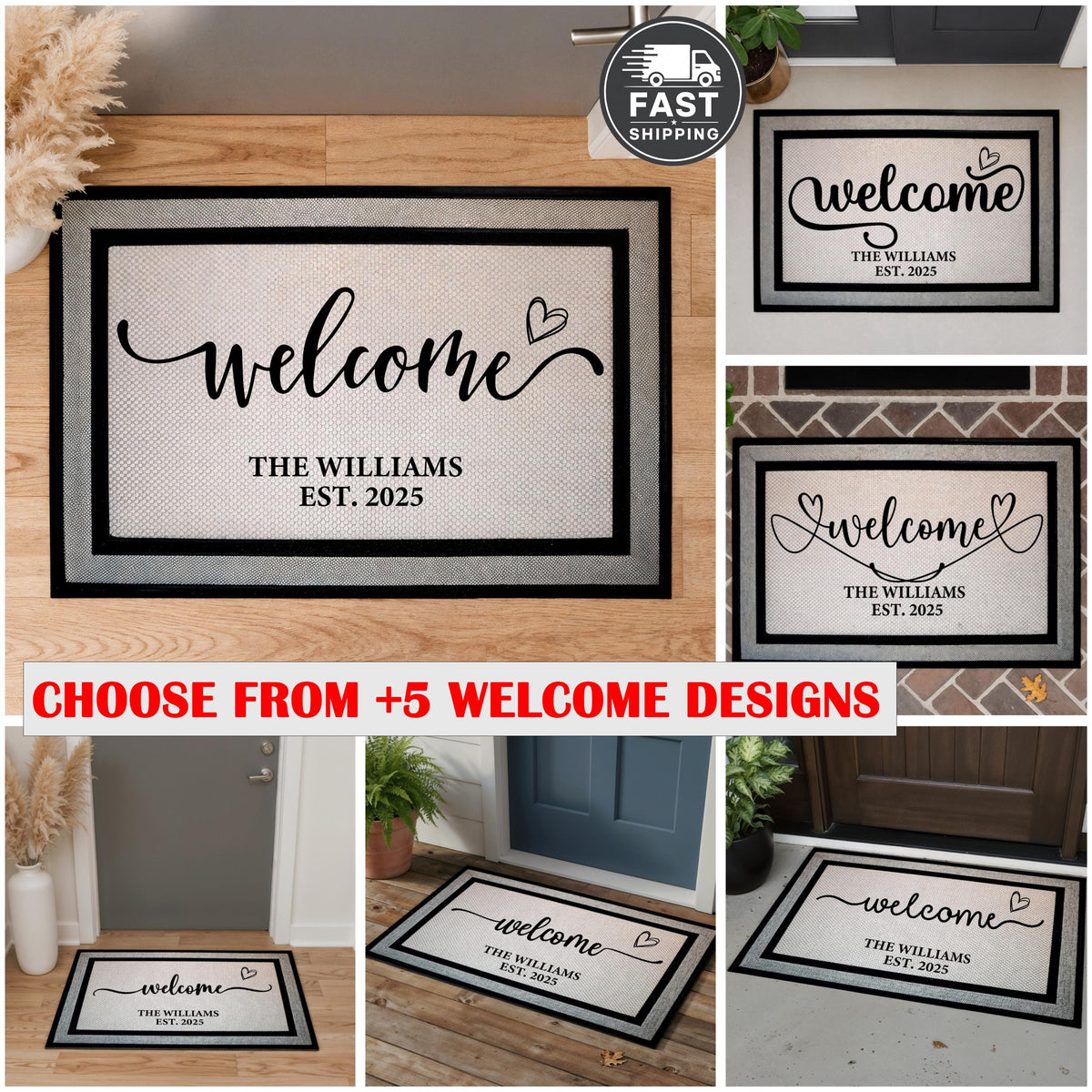 Custom Family Name And Est. Year Welcome Doormat, Couples Wedding Gift, Housewarming Present