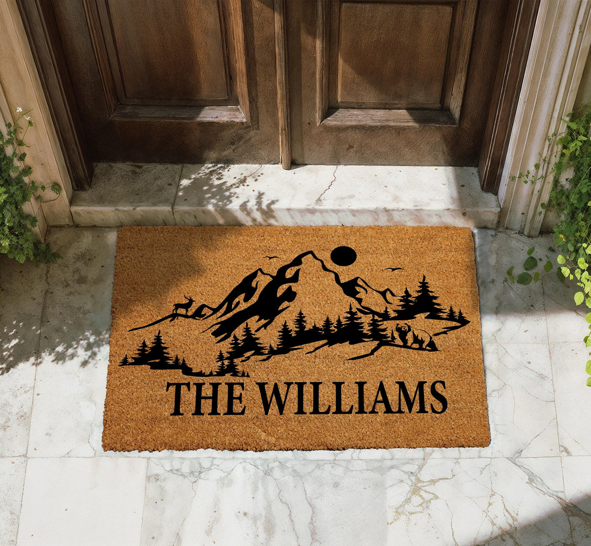 Personalized Mountain Doormat, Custom Family Name Welcome Mat