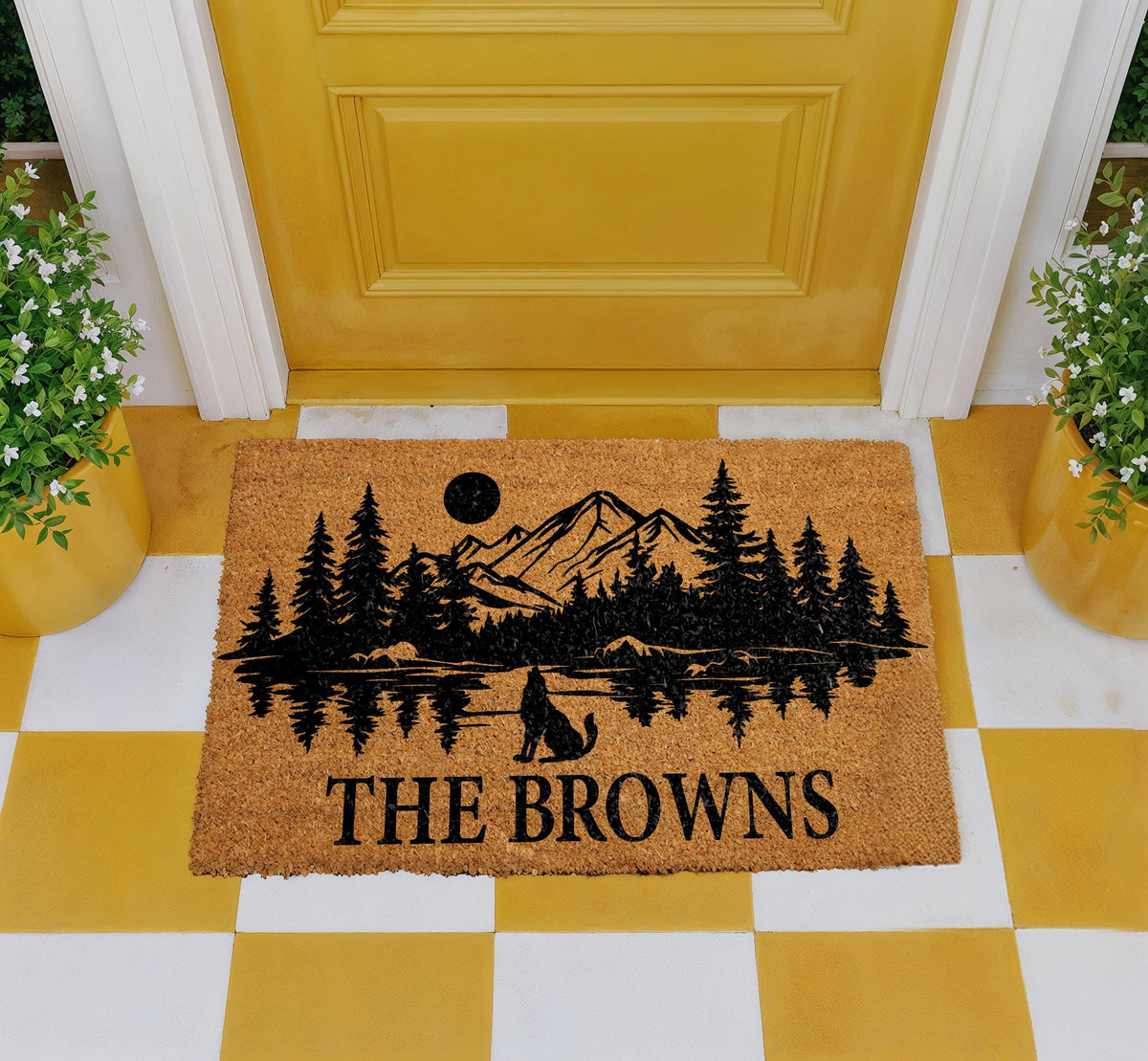 Personalized Mountain Doormat, Custom Family Name Welcome Mat
