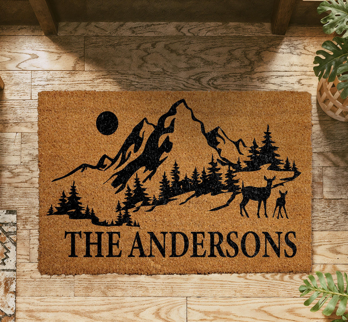 Personalized Mountain Doormat, Custom Family Name Welcome Mat