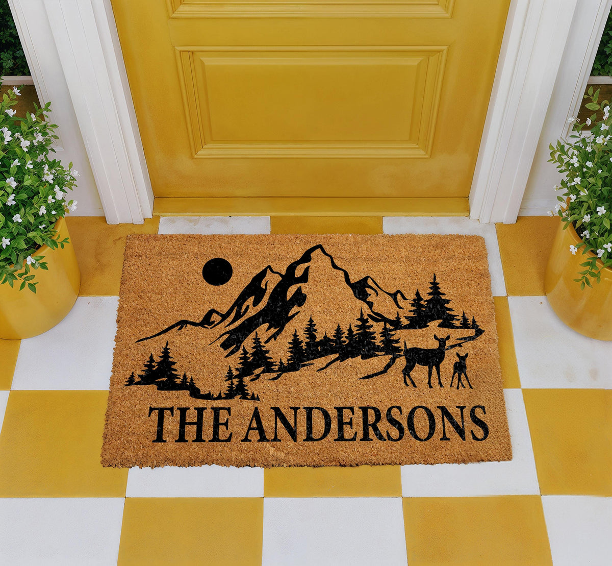 Personalized Mountain Doormat, Custom Family Name Welcome Mat