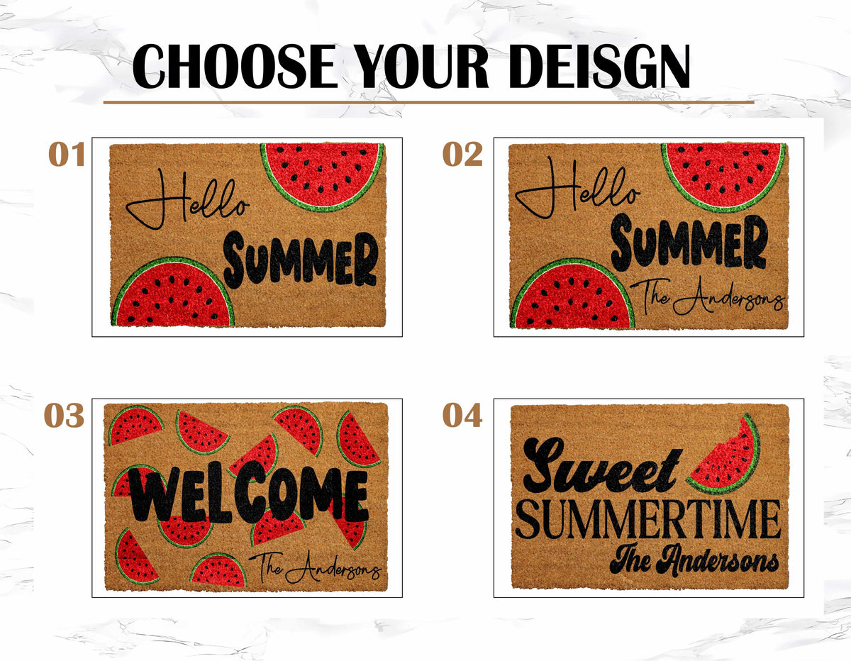 Hello Summer Watermelon Doormat, Summer Welcome Mat, Watermelon Design Coir Mat