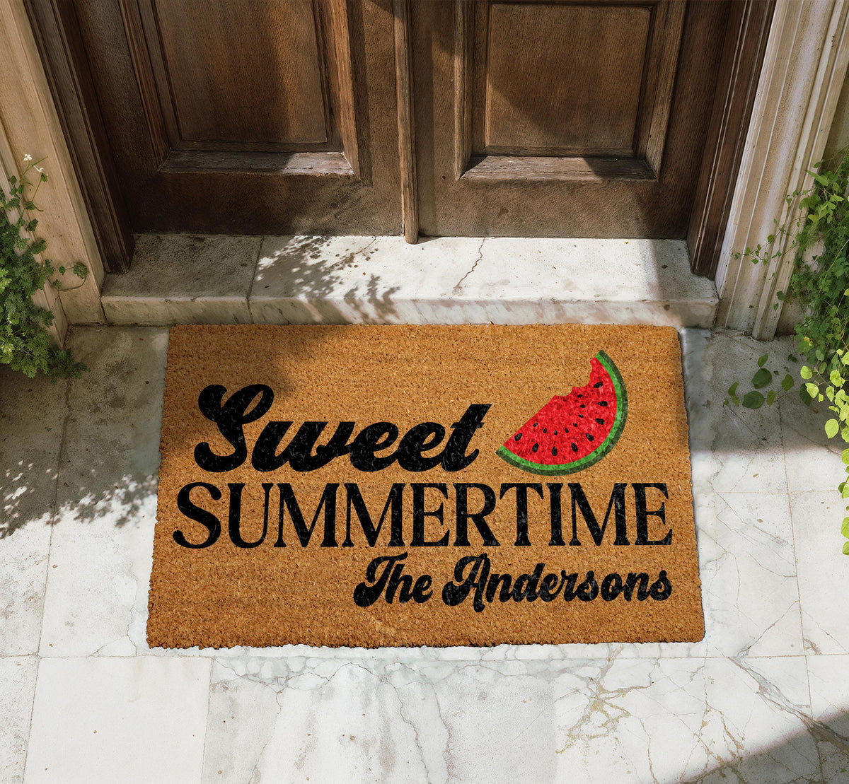 Hello Summer Watermelon Doormat, Summer Welcome Mat, Watermelon Design Coir Mat