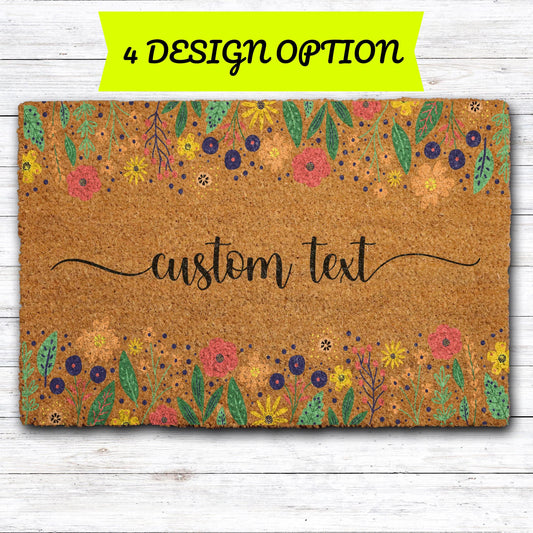 Personalized Floral Meadow Doormat, Custom Text Boho Welcome Mat, Cottage Core New Home Gift