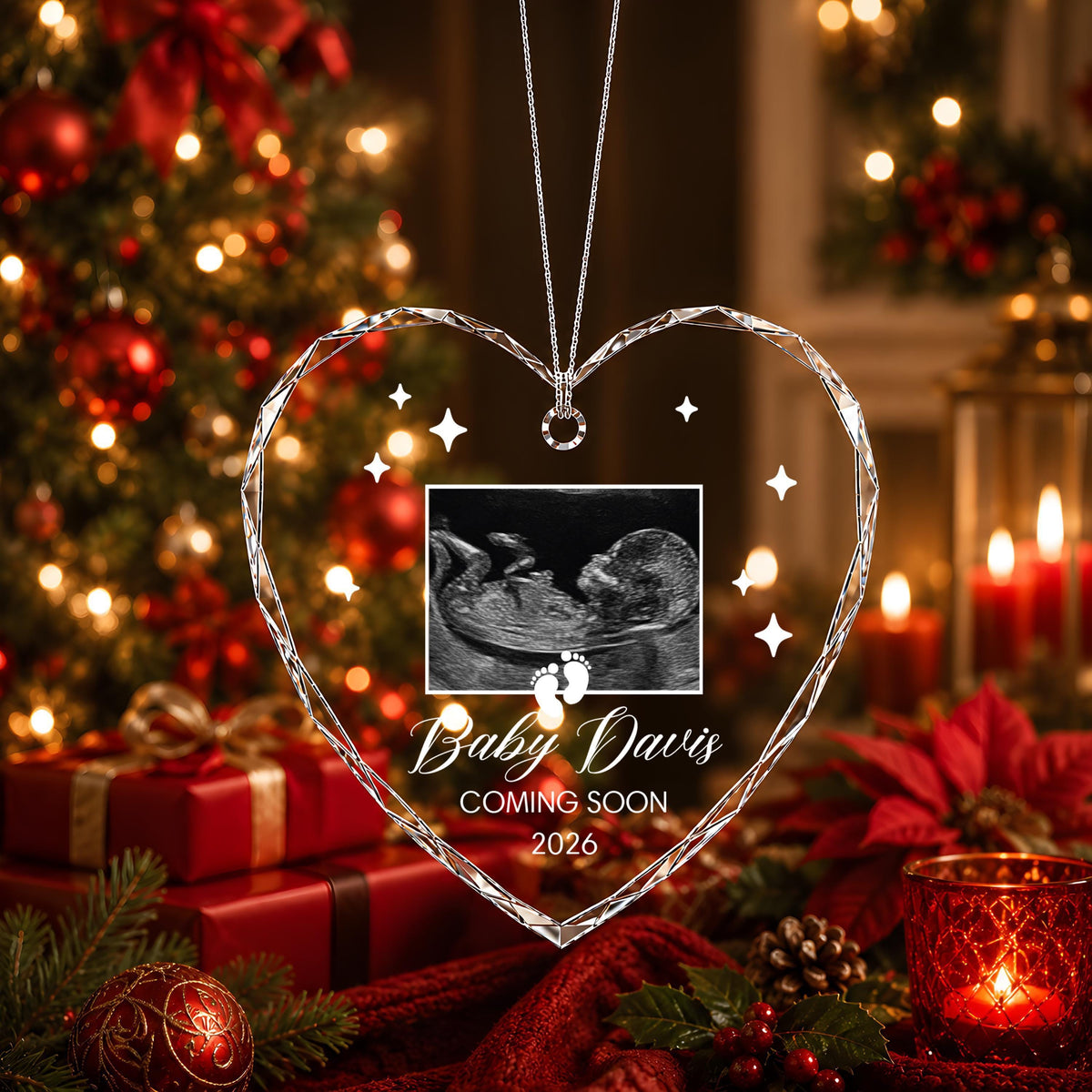 Personalized Ultrasound Ornament, Crystal Glass Keepsake, Baby Announcement Decor